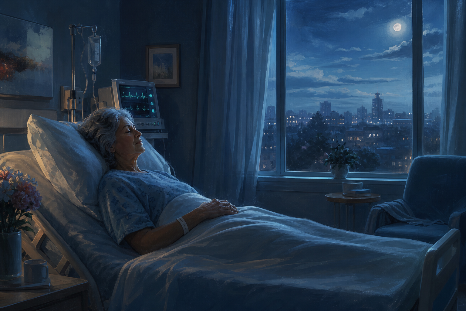 Hospital calm — companion audio beside clinical care.